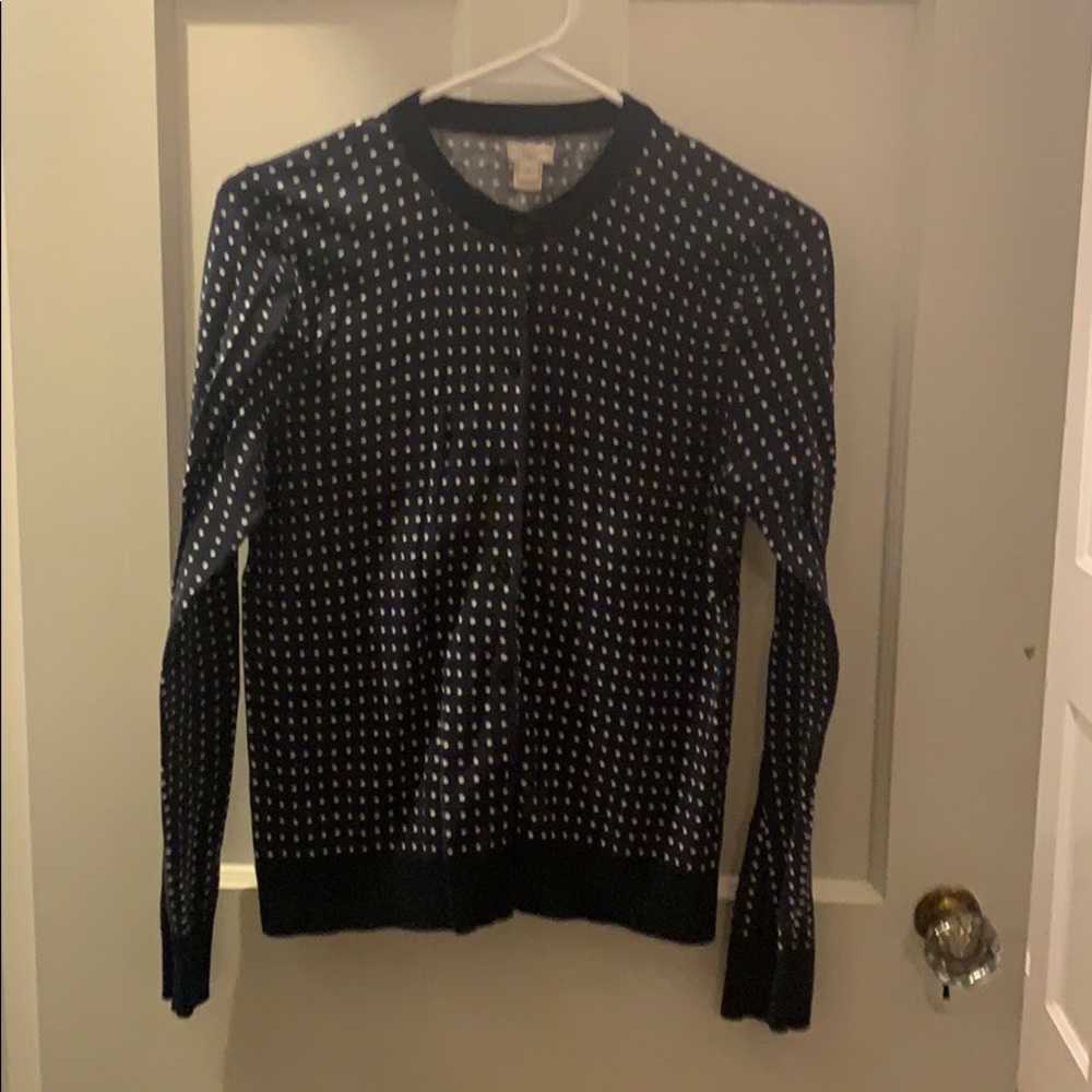 Jcrew navy blue and white cotton cardigan